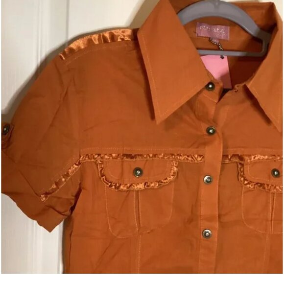 Pudding Jeans Women's Top Button up Blouse Western Cowboy Brown Buttons - Picture 2 of 6